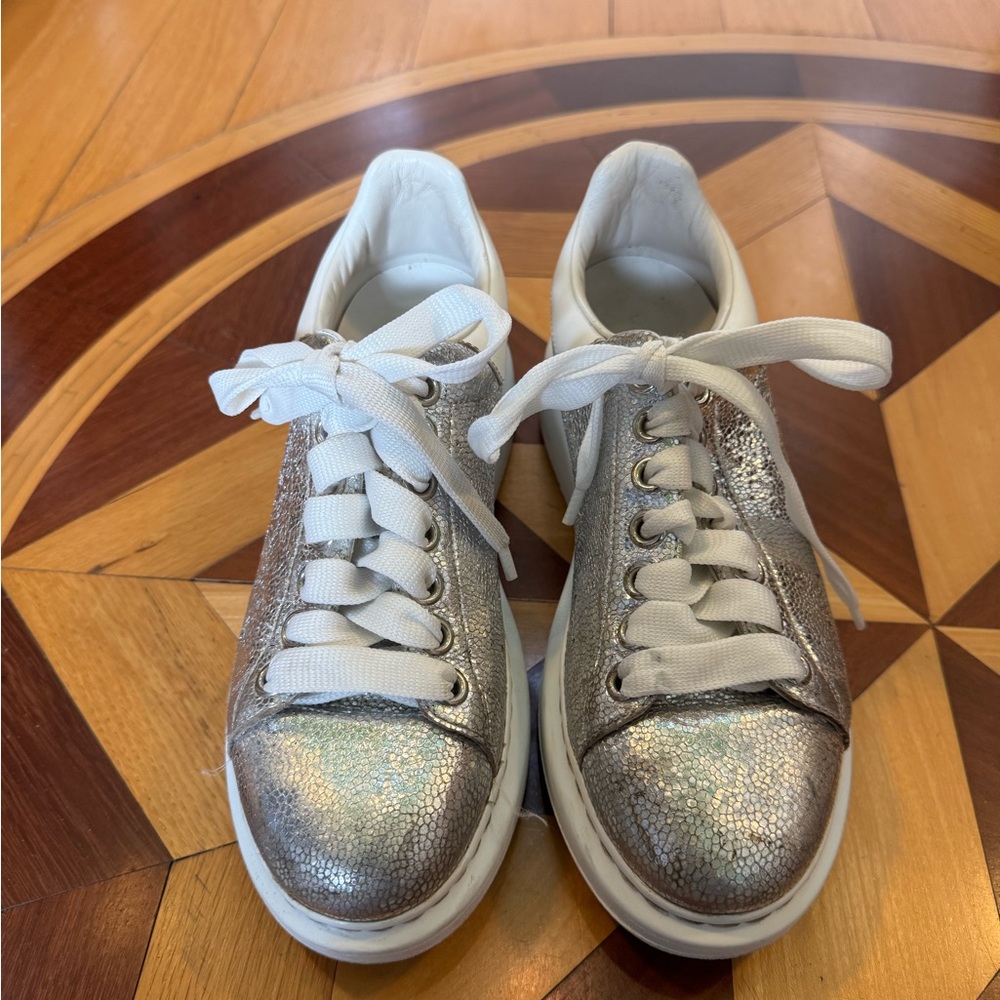 Alexander McQueen Silver Sneakers Size 7.5 Authentic